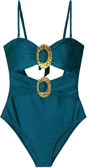 Milumia Women's Metal Ring One Piece Swimsuit Cut Out Strapless Bandeau Bathing Suits