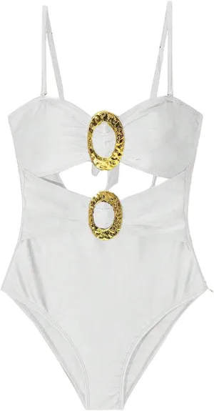 Milumia Women's Metal Ring One Piece Swimsuit Cut Out Strapless Bandeau Bathing Suits