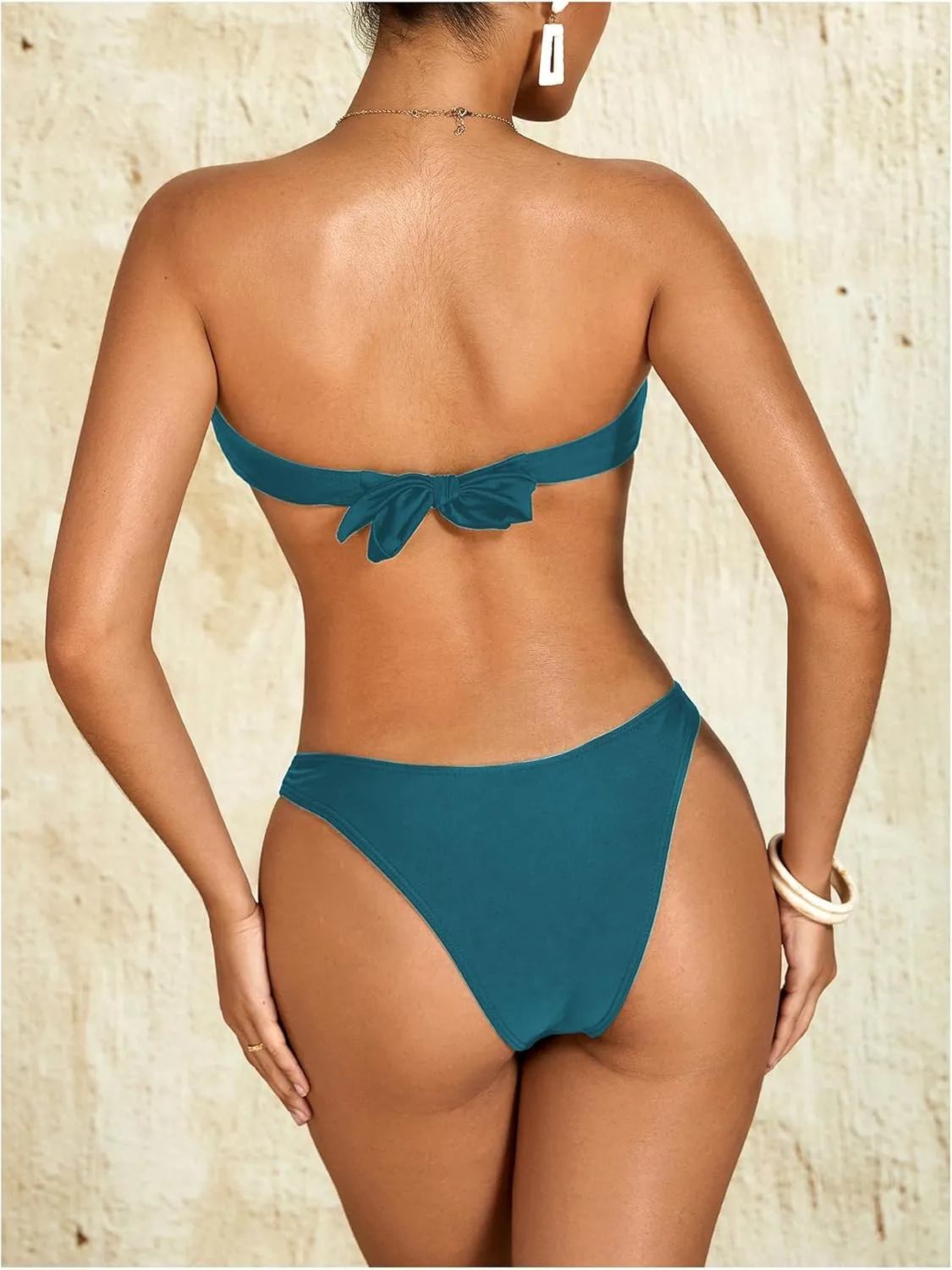 Milumia Women's Metal Ring Strapless Bikini Set High Cut Two Piece Bandeau Swimsuit Bathing Suit
