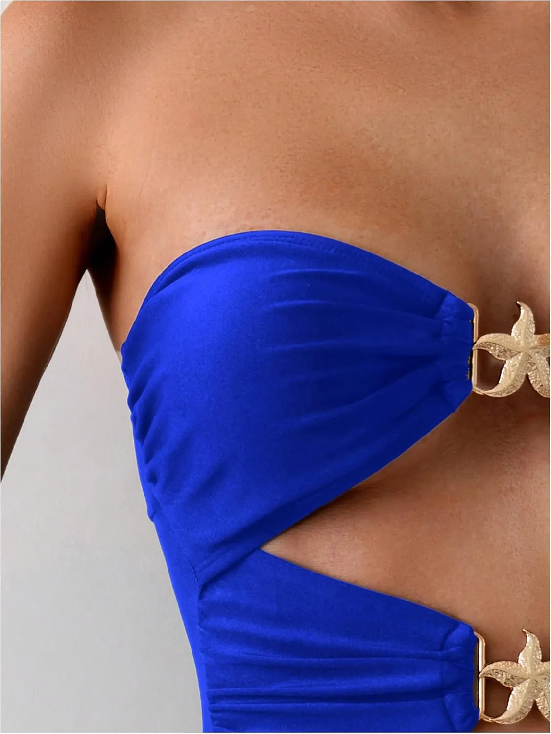 Milumia Women's Metal Starfish Cut Out Strapless Bathing Suit Ruched Bandeau Tube Top One Piece Swimsuits