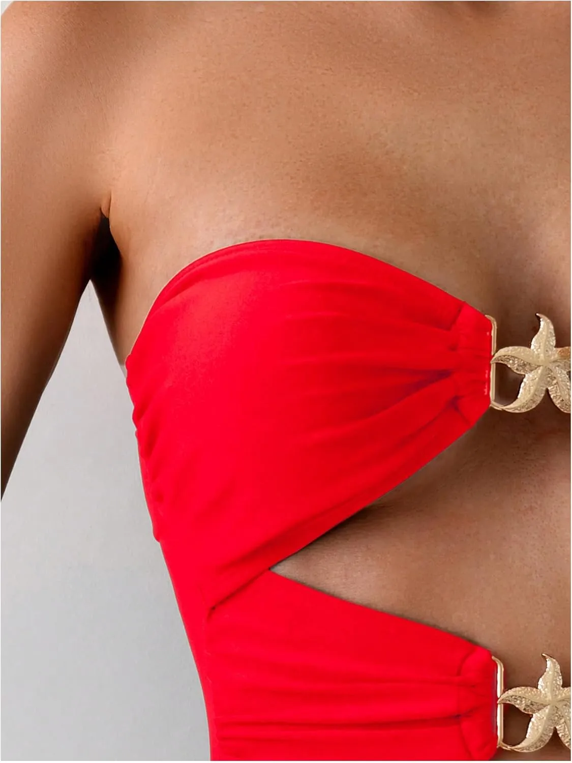 Milumia Women's Metal Starfish Cut Out Strapless Bathing Suit Ruched Bandeau Tube Top One Piece Swimsuits
