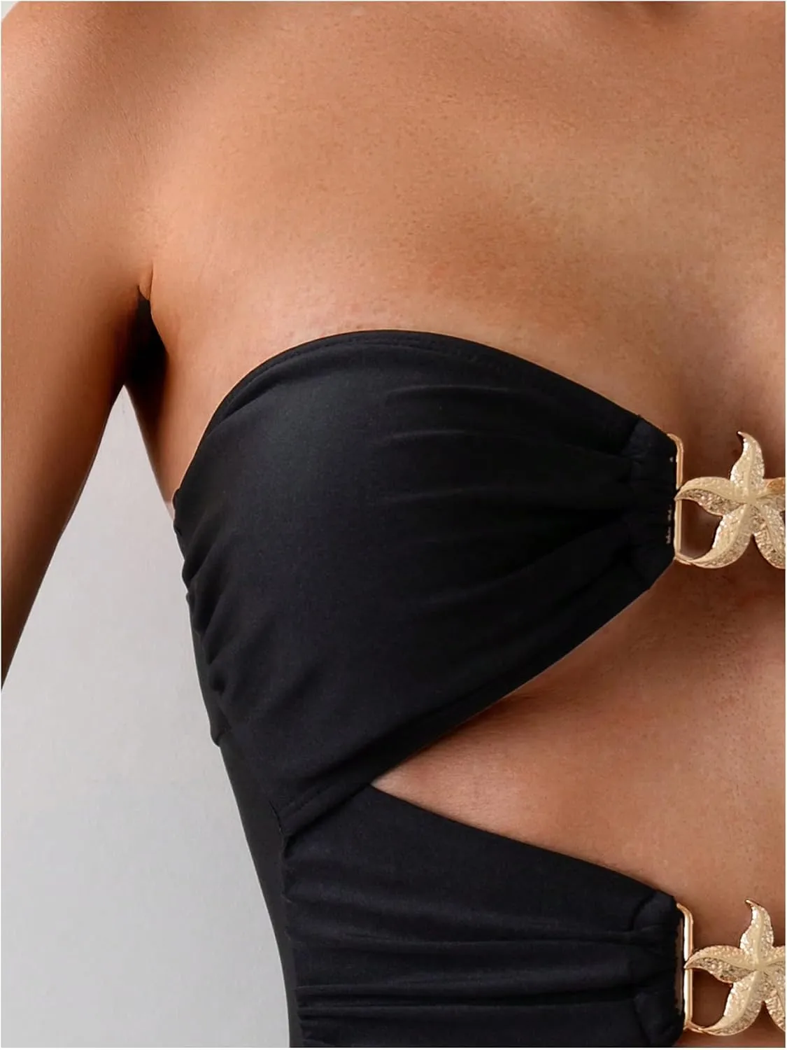 Milumia Women's Metal Starfish Cut Out Strapless Bathing Suit Ruched Bandeau Tube Top One Piece Swimsuits