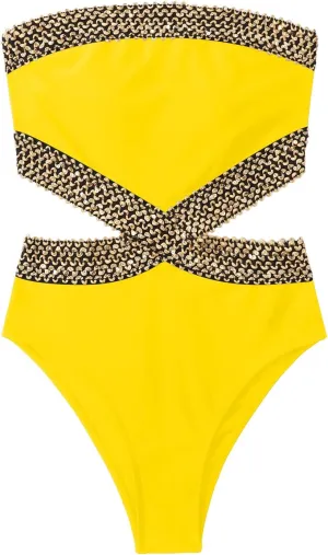 Milumia Women's Stitch Detail Strapless One Piece Swimsuit Cut Out Bandeau Bathing Suit