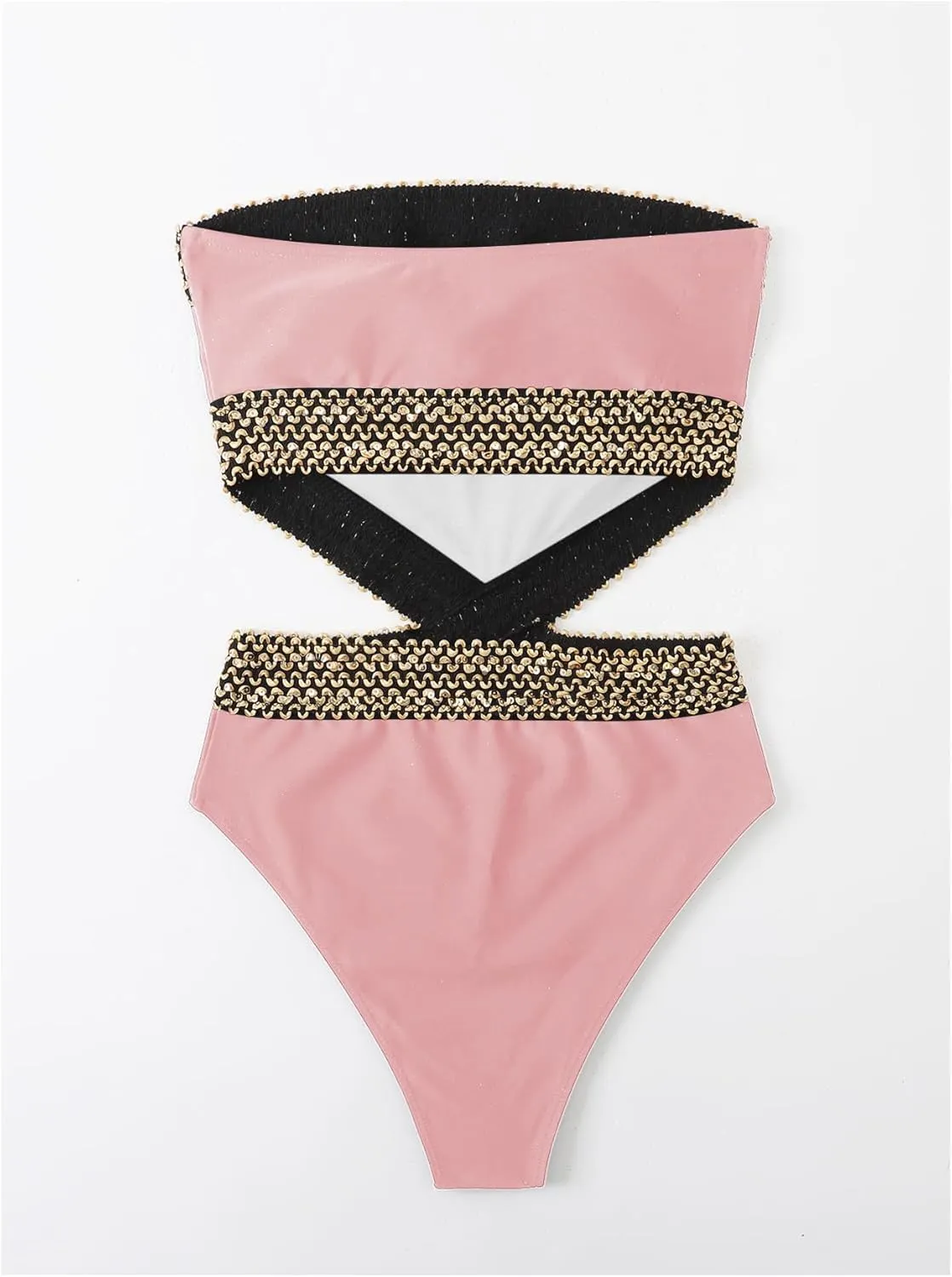 Milumia Women's Stitch Detail Strapless One Piece Swimsuit Cut Out Bandeau Bathing Suit