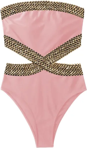 Milumia Women's Stitch Detail Strapless One Piece Swimsuit Cut Out Bandeau Bathing Suit