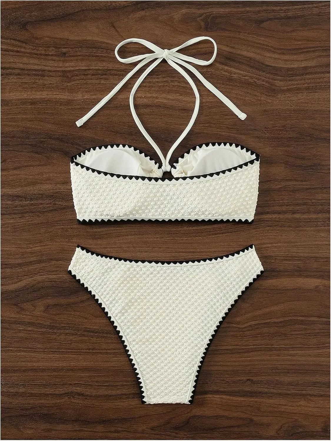 Milumia Women's Two Piece Bikini Set Contrast Binding Bandeau Halter Swimsuits