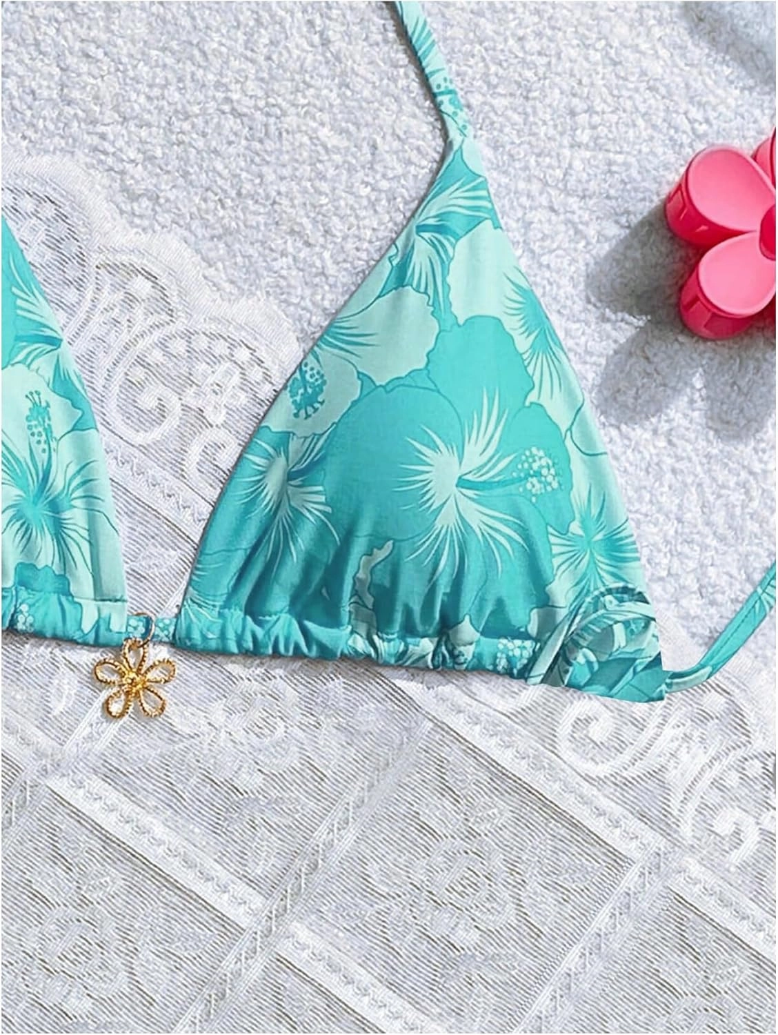 Milumia Floral Halter String Triangle Bikini Top for Women Bathing Suit Swim Top