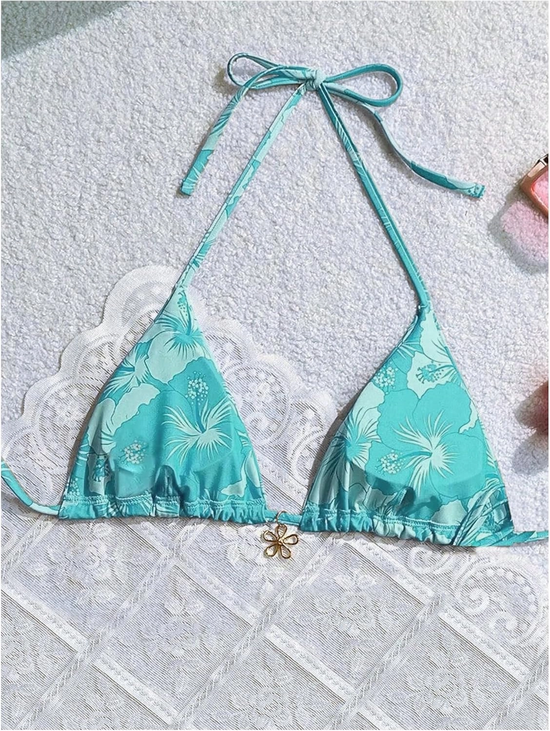 Milumia Floral Halter String Triangle Bikini Top for Women Bathing Suit Swim Top