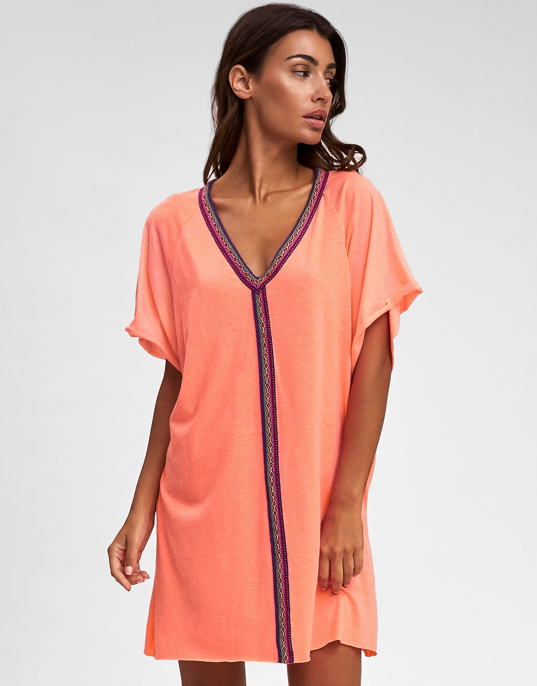 Mini Pima Abaya Dress - Coral