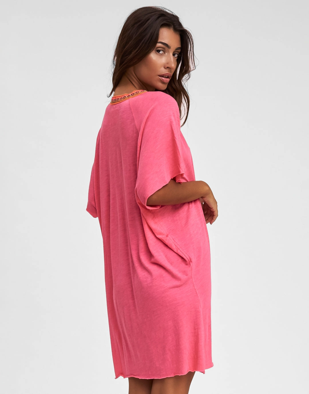Mini Pima Abaya Dress - Hot Pink