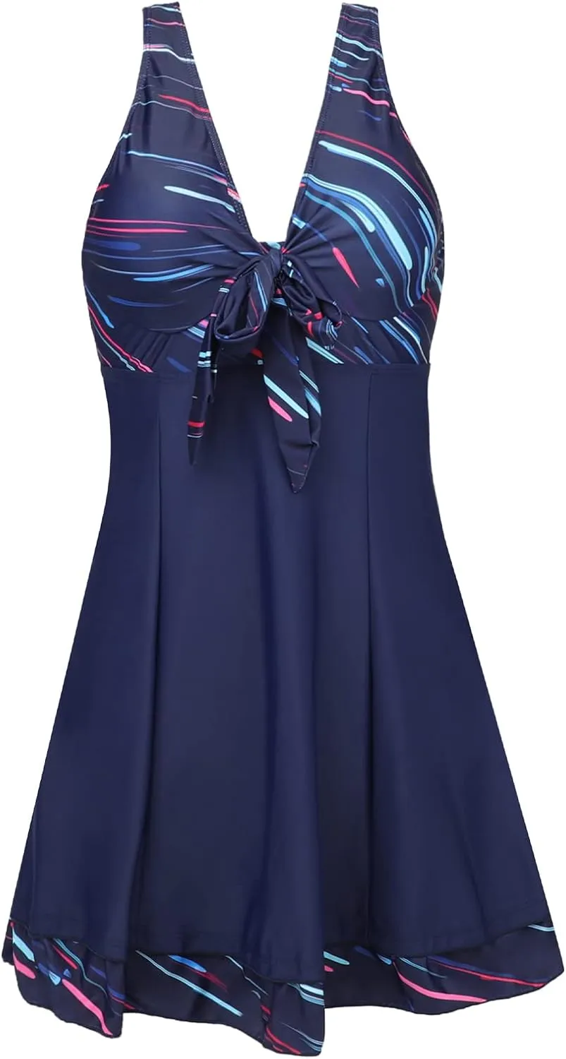 MiYang Women's One Piece High Waist Printing Swim Dress Padded Swimwear