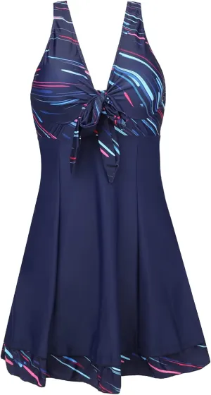 MiYang Women's One Piece High Waist Printing Swim Dress Padded Swimwear