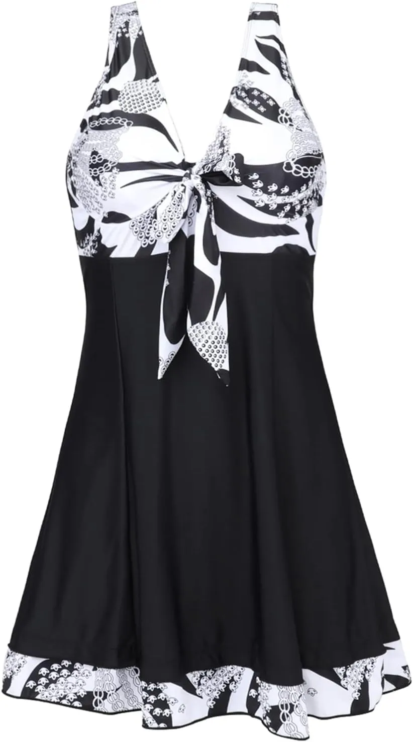 MiYang Women's One Piece High Waist Printing Swim Dress Padded Swimwear