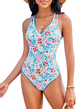 Modest One Piece Swimsuits for Women Tummy Control Cute Bathing Suit Full Coverage Floral Swim Suit for Teens Girls