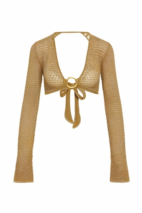 Montego Crop Top - Antique Gold Lace Crochet
