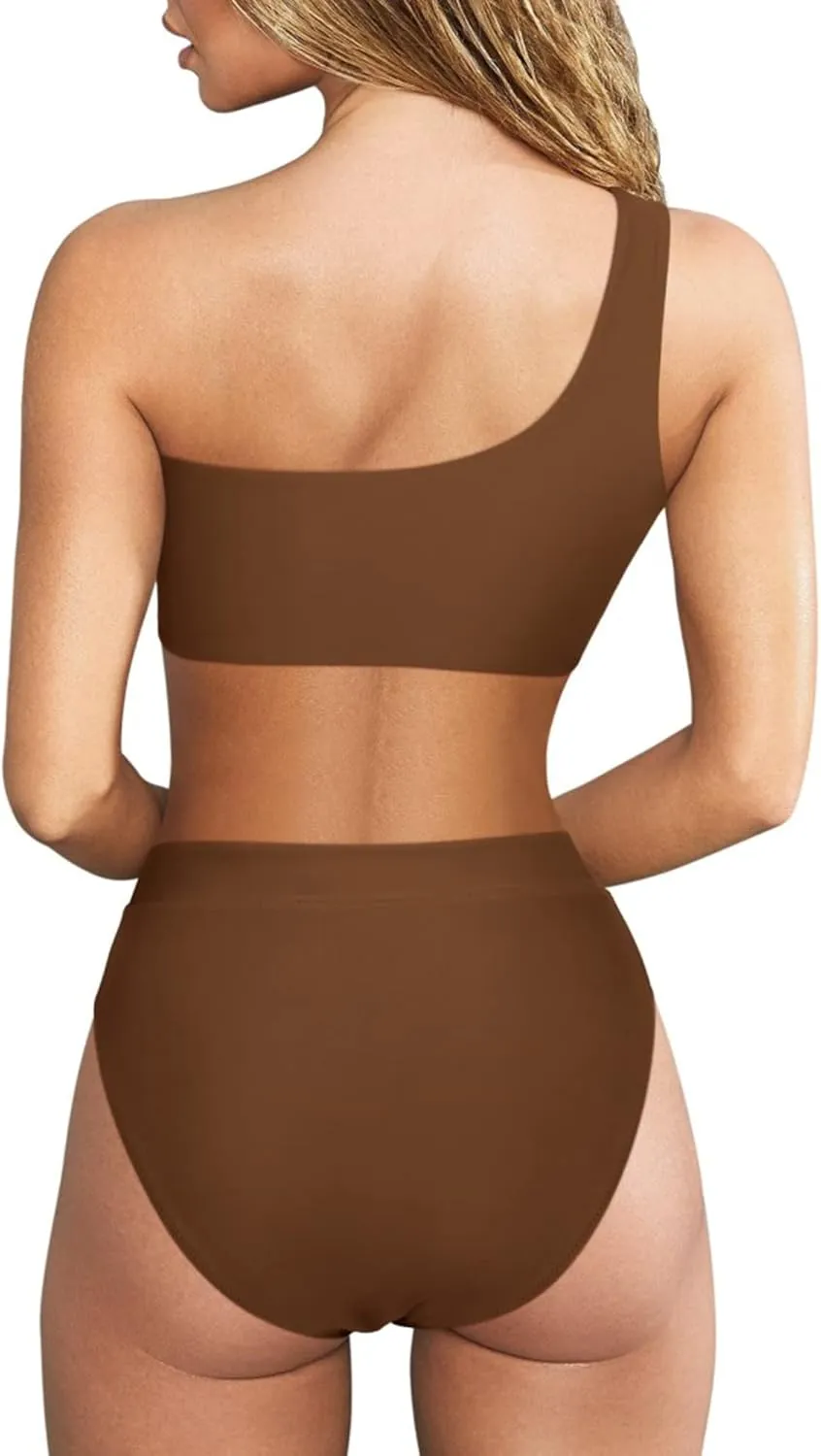 MOOSLOVER Women Cutout One Shoulder High Waisted Bikini High Cut Two Piece Swimsuits