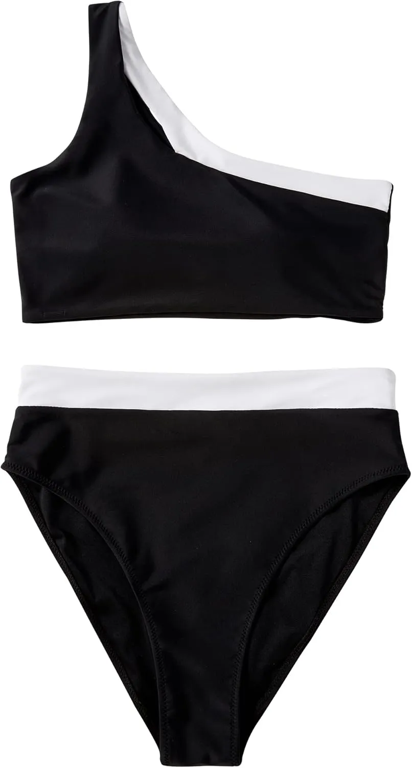 MOOSLOVER Women Cutout One Shoulder High Waisted Bikini High Cut Two Piece Swimsuits