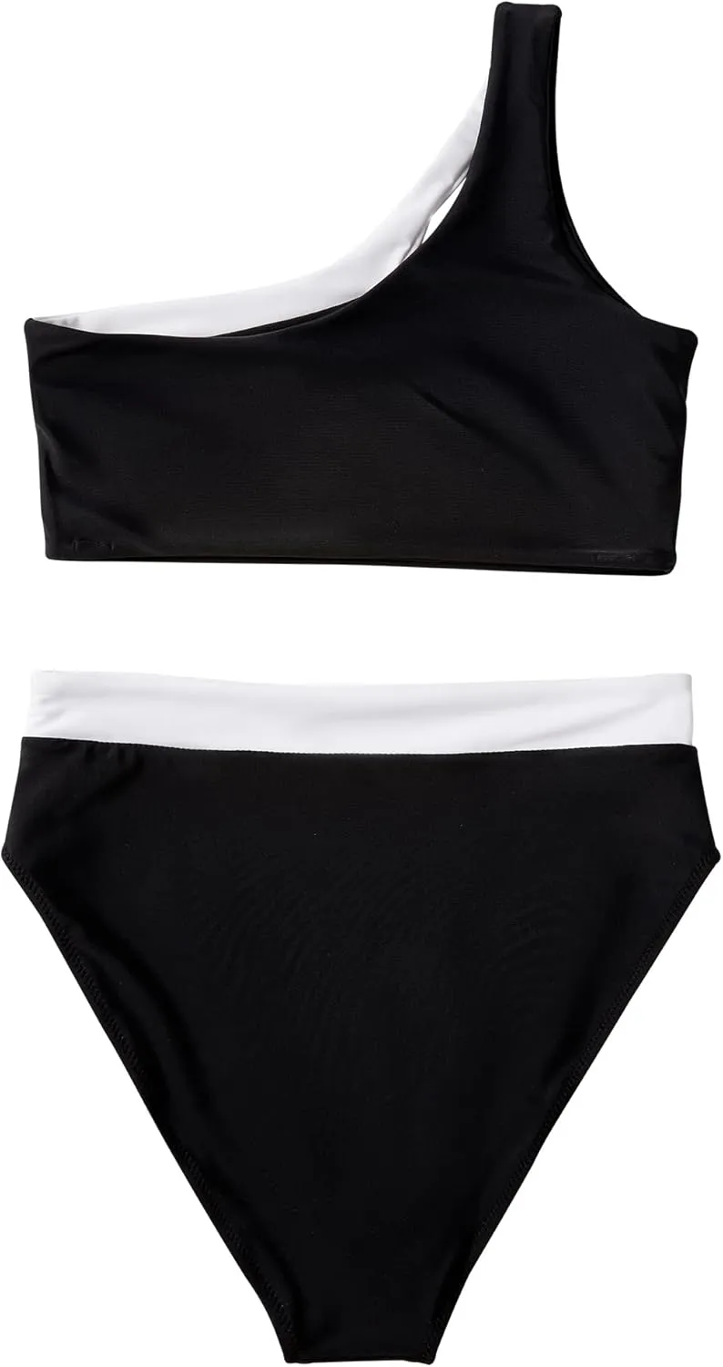 MOOSLOVER Women Cutout One Shoulder High Waisted Bikini High Cut Two Piece Swimsuits