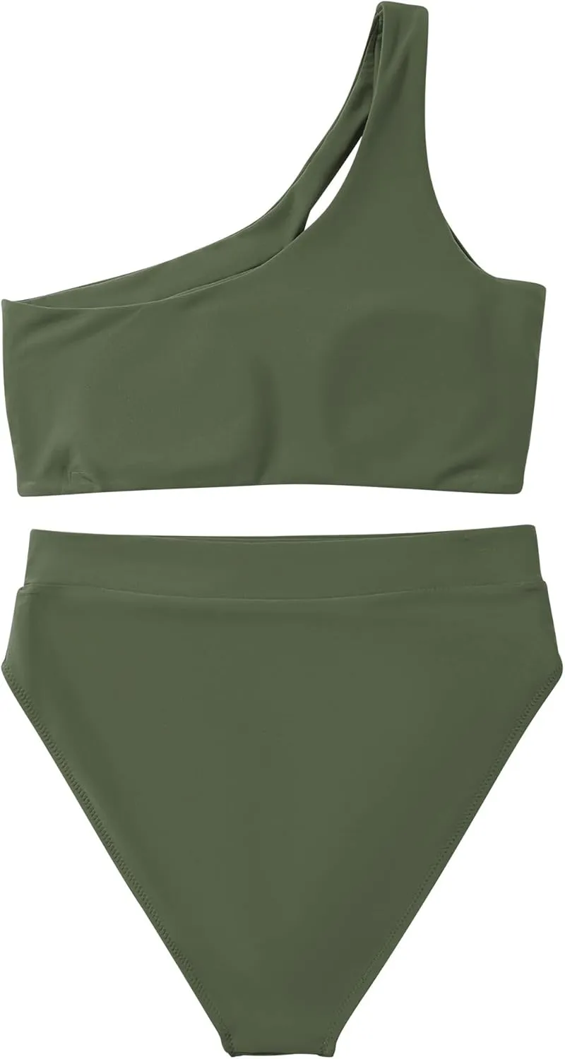 MOOSLOVER Women Cutout One Shoulder High Waisted Bikini High Cut Two Piece Swimsuits