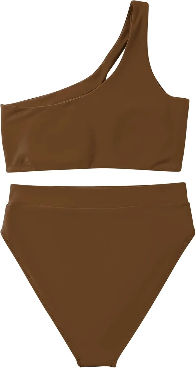 MOOSLOVER Women Cutout One Shoulder High Waisted Bikini High Cut Two Piece Swimsuits