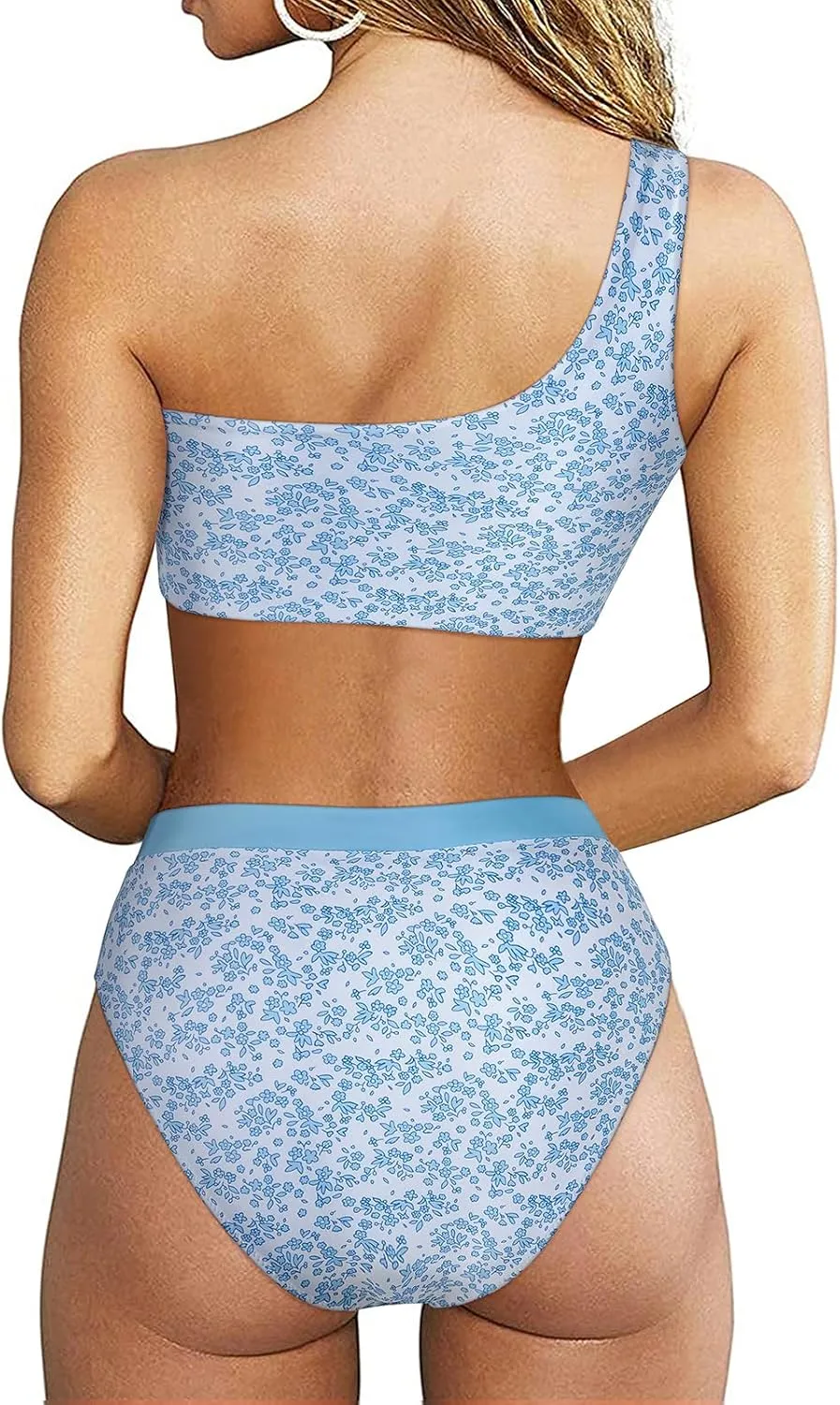 MOOSLOVER Women Cutout One Shoulder High Waisted Bikini High Cut Two Piece Swimsuits