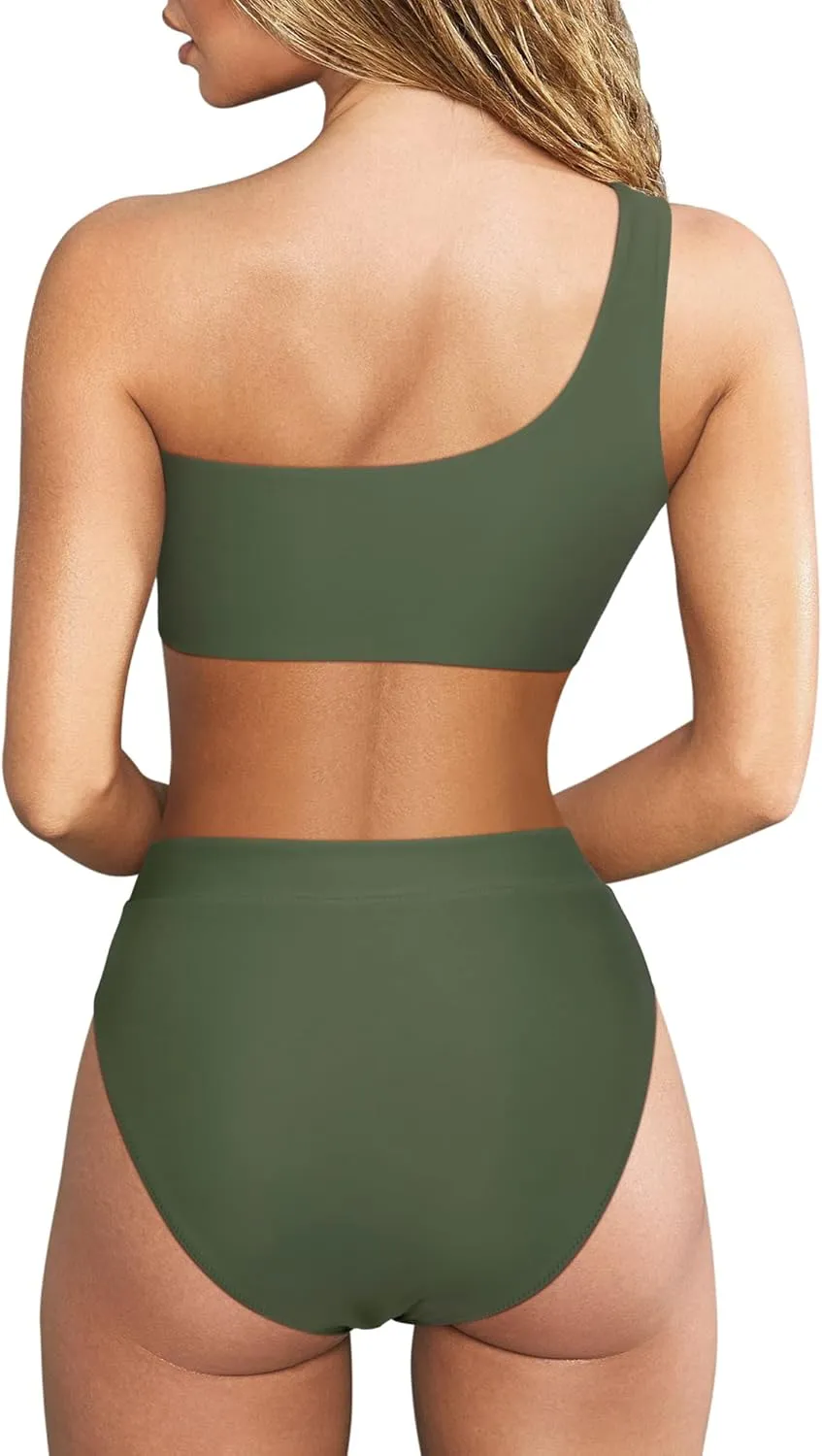 MOOSLOVER Women Cutout One Shoulder High Waisted Bikini High Cut Two Piece Swimsuits