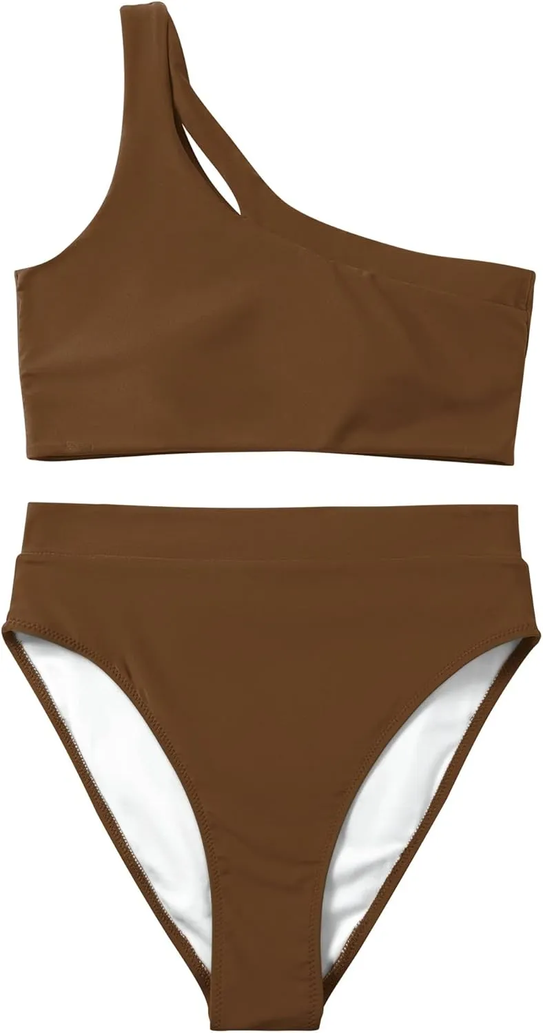 MOOSLOVER Women Cutout One Shoulder High Waisted Bikini High Cut Two Piece Swimsuits