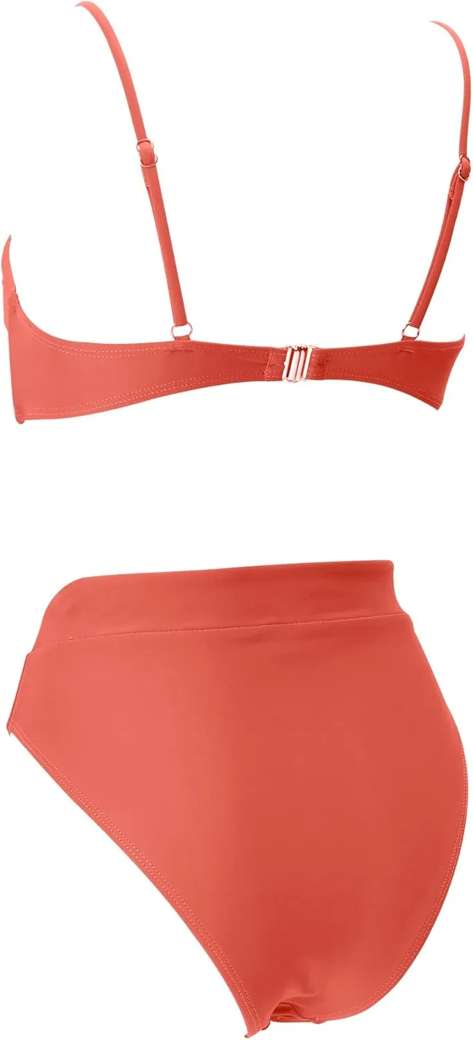 MOSHENGQI Women High Wasited Bikini Shoulder Strap 2 Piece High Cut String Swimsuits