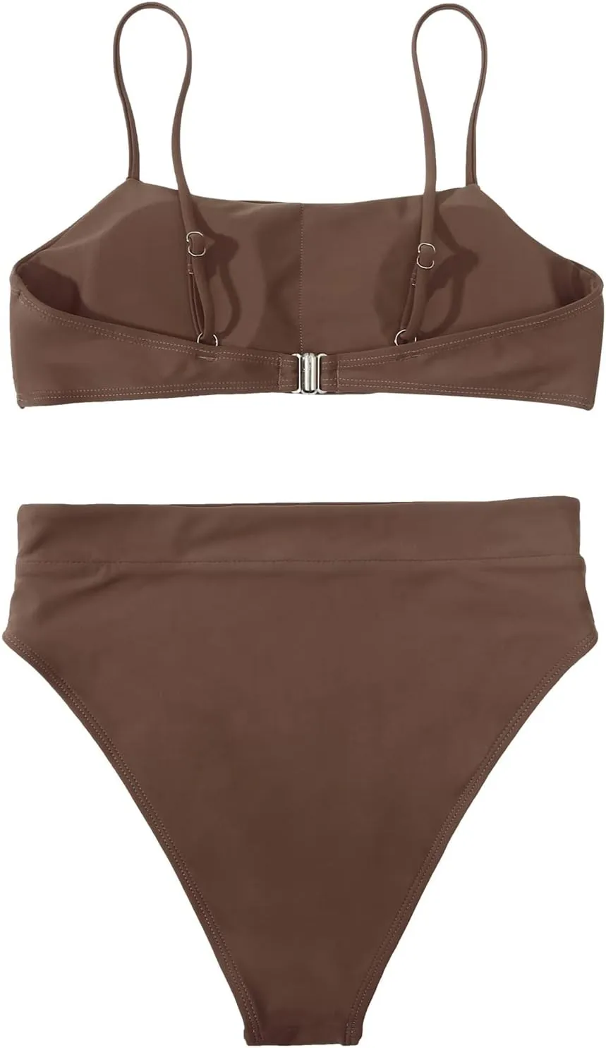 MOSHENGQI Women High Wasited Bikini Shoulder Strap 2 Piece High Cut String Swimsuits