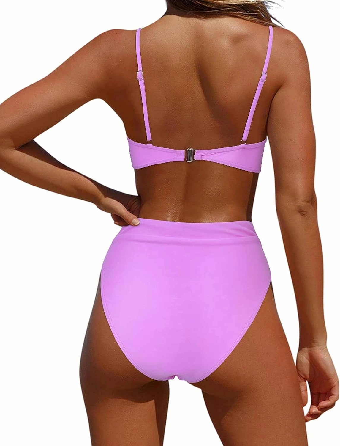 MOSHENGQI Women High Wasited Bikini Shoulder Strap 2 Piece High Cut String Swimsuits