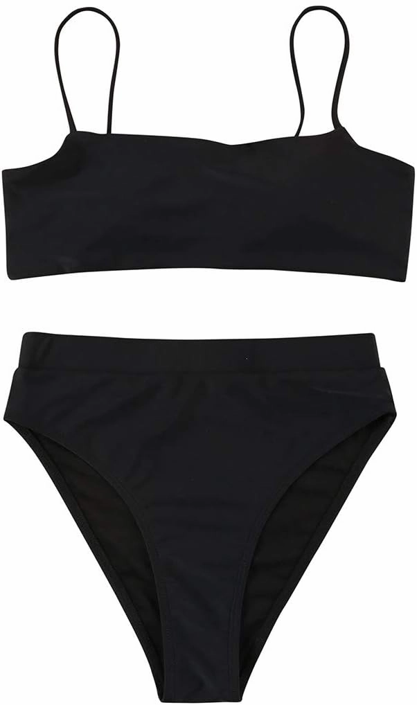 MOSHENGQI Women High Wasited Bikini Shoulder Strap 2 Piece High Cut String Swimsuits