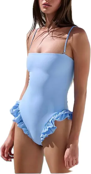 Mxiqqpltky One Piece Womens Swimsuits Y2k Ruffle Bathing Suit Spaghetti Strap Square Neck Tummy Control Slimming Swimwear