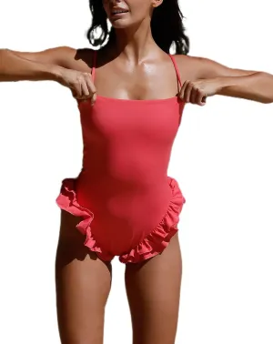 Mxiqqpltky One Piece Womens Swimsuits Y2k Ruffle Bathing Suit Spaghetti Strap Square Neck Tummy Control Slimming Swimwear