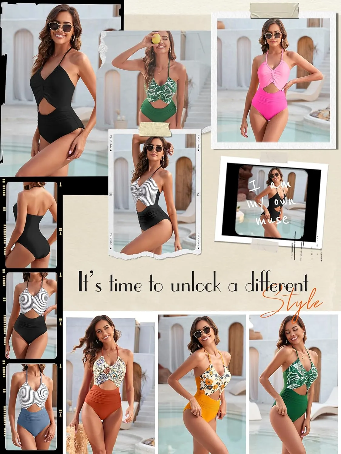 Narecte Womens One Piece Swimsuits Tummy Control Sexy Halter Cutout Bathing Suit Backless Wrap Tie Back Swimwear