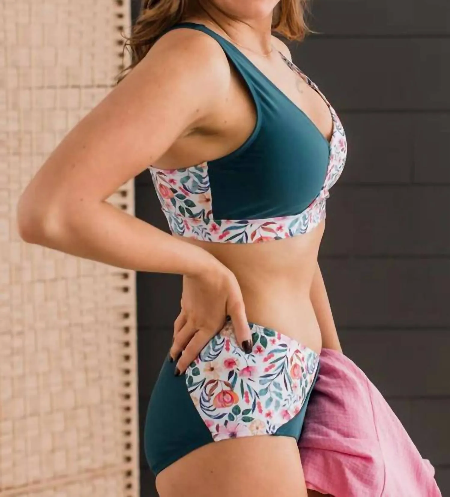Near To Paradise Swim Bottoms In Teal & Ivory Floral