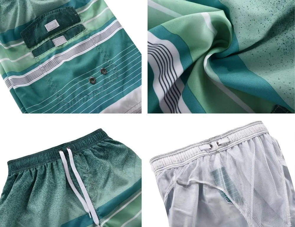 Nonwe Men's Beachwear Summer Holiday Swim Trunks Quick Dry Striped