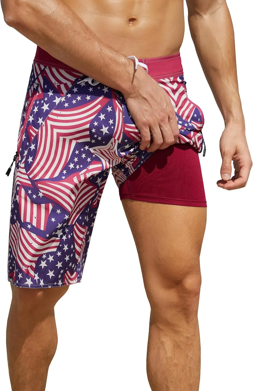 Nonwe Men's Swim Trunks with Compression Liner 2 in 1 Fast Dry Bathing Suits Cargo Surf Board Shorts with Pockets