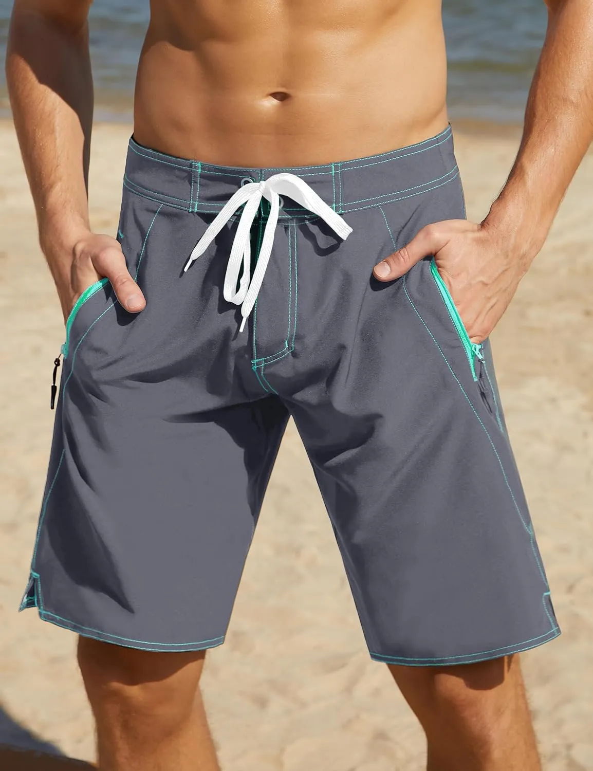 Nonwe Men's Swim Trunks with Compression Liner 2 in 1 Fast Dry Bathing Suits Cargo Surf Board Shorts with Pockets