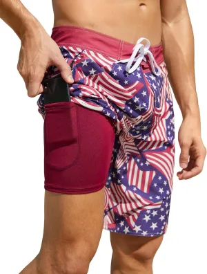 Nonwe Men's Swim Trunks with Compression Liner 2 in 1 Fast Dry Bathing Suits Cargo Surf Board Shorts with Pockets