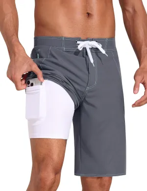 Nonwe Men's Swim Trunks with Compression Liner 2 in 1 Fast Dry Bathing Suits Cargo Surf Board Shorts with Pockets