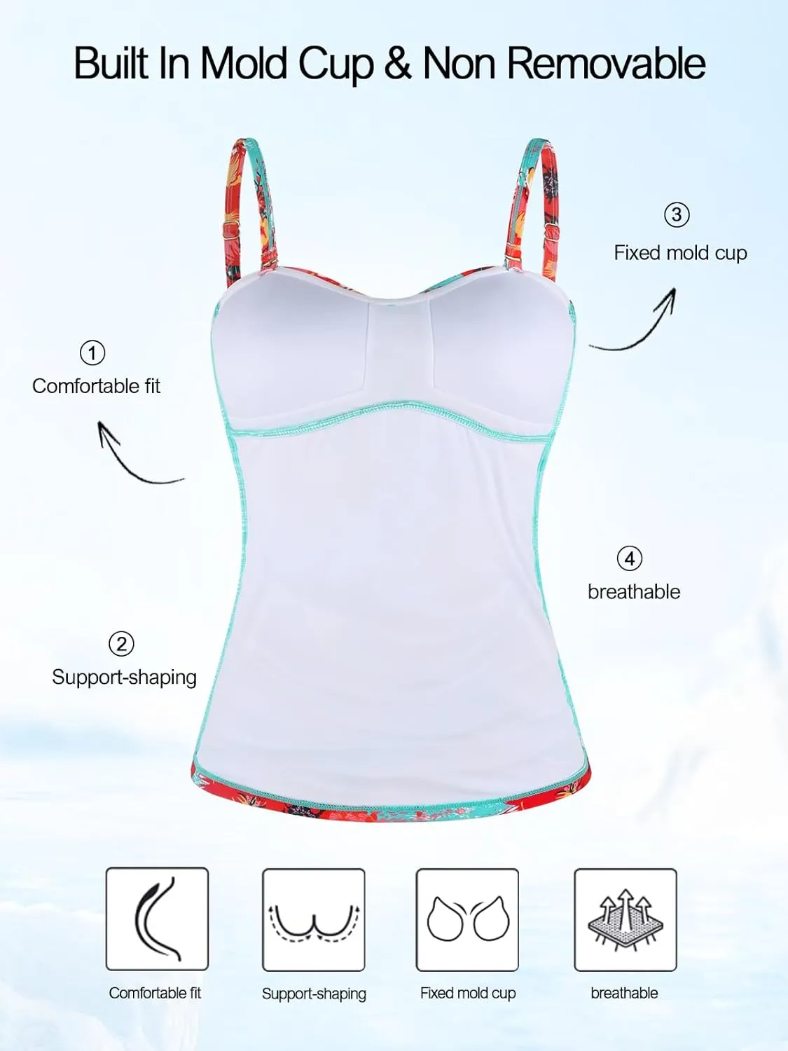 Ocean Blues Women's Strapless Bandeau Swimsuit Top Ruched Tummy Control Tankini Top Only