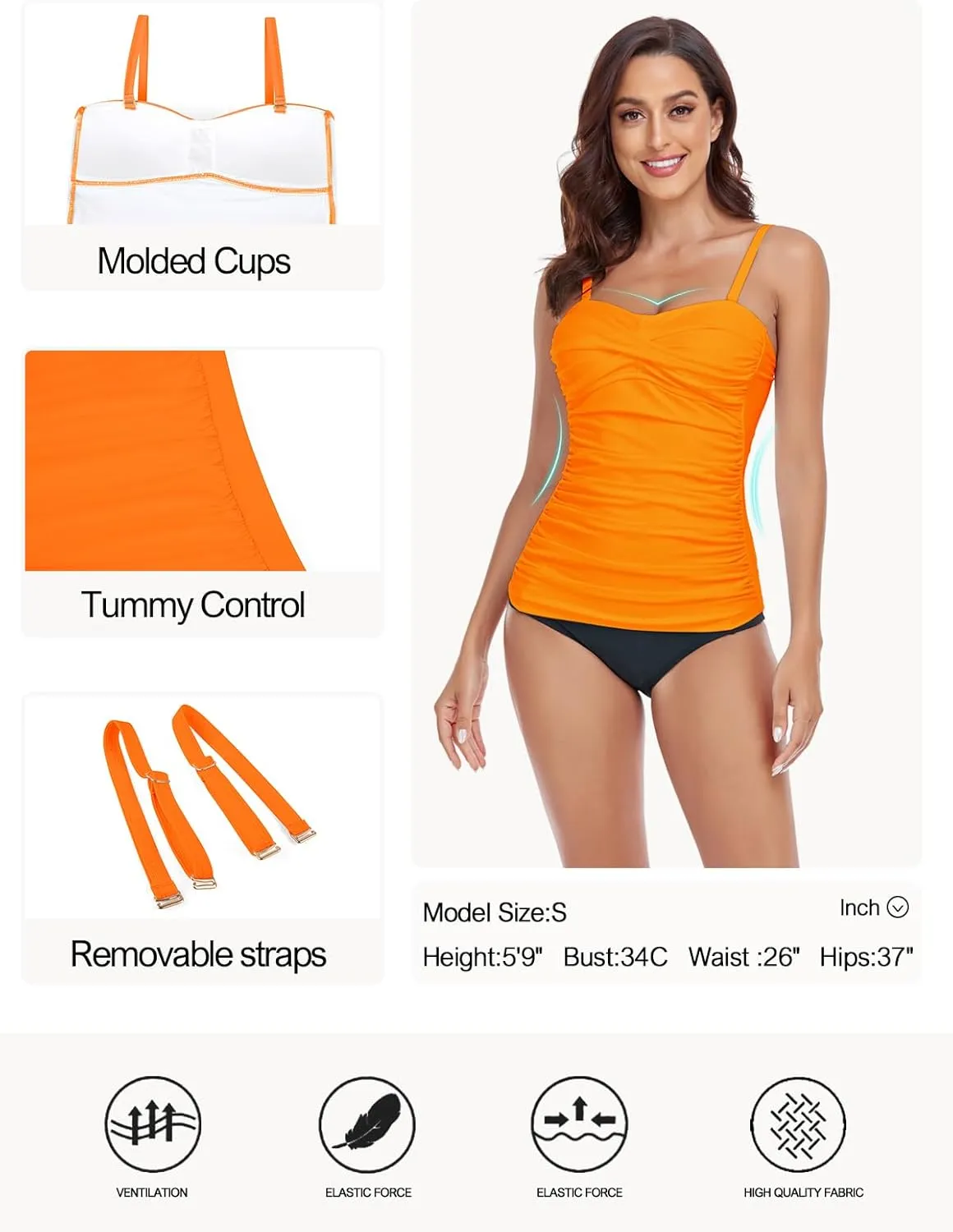 Ocean Blues Women's Strapless Bandeau Swimsuit Top Ruched Tummy Control Tankini Top Only