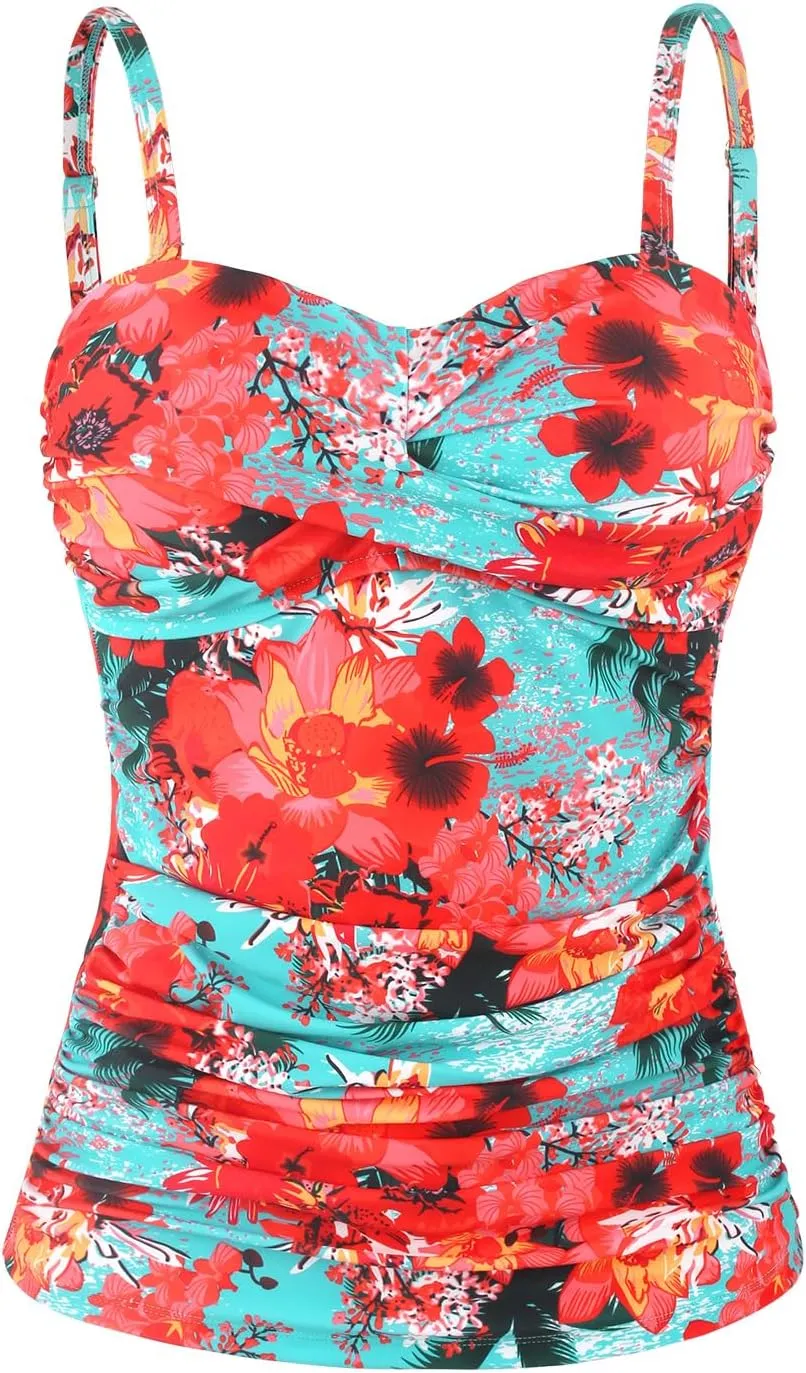 Ocean Blues Women's Strapless Bandeau Swimsuit Top Ruched Tummy Control Tankini Top Only