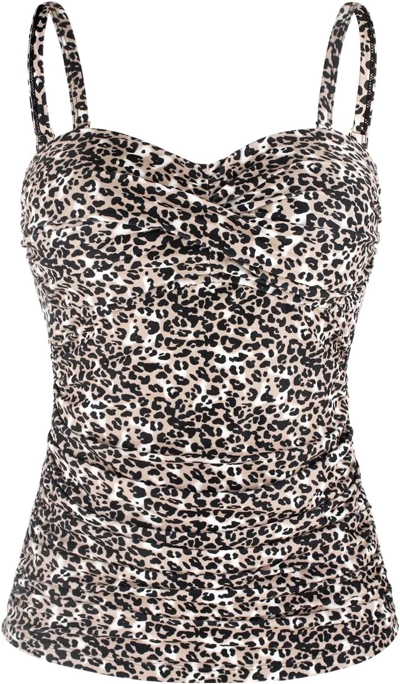Ocean Blues Women's Strapless Bandeau Swimsuit Top Ruched Tummy Control Tankini Top Only