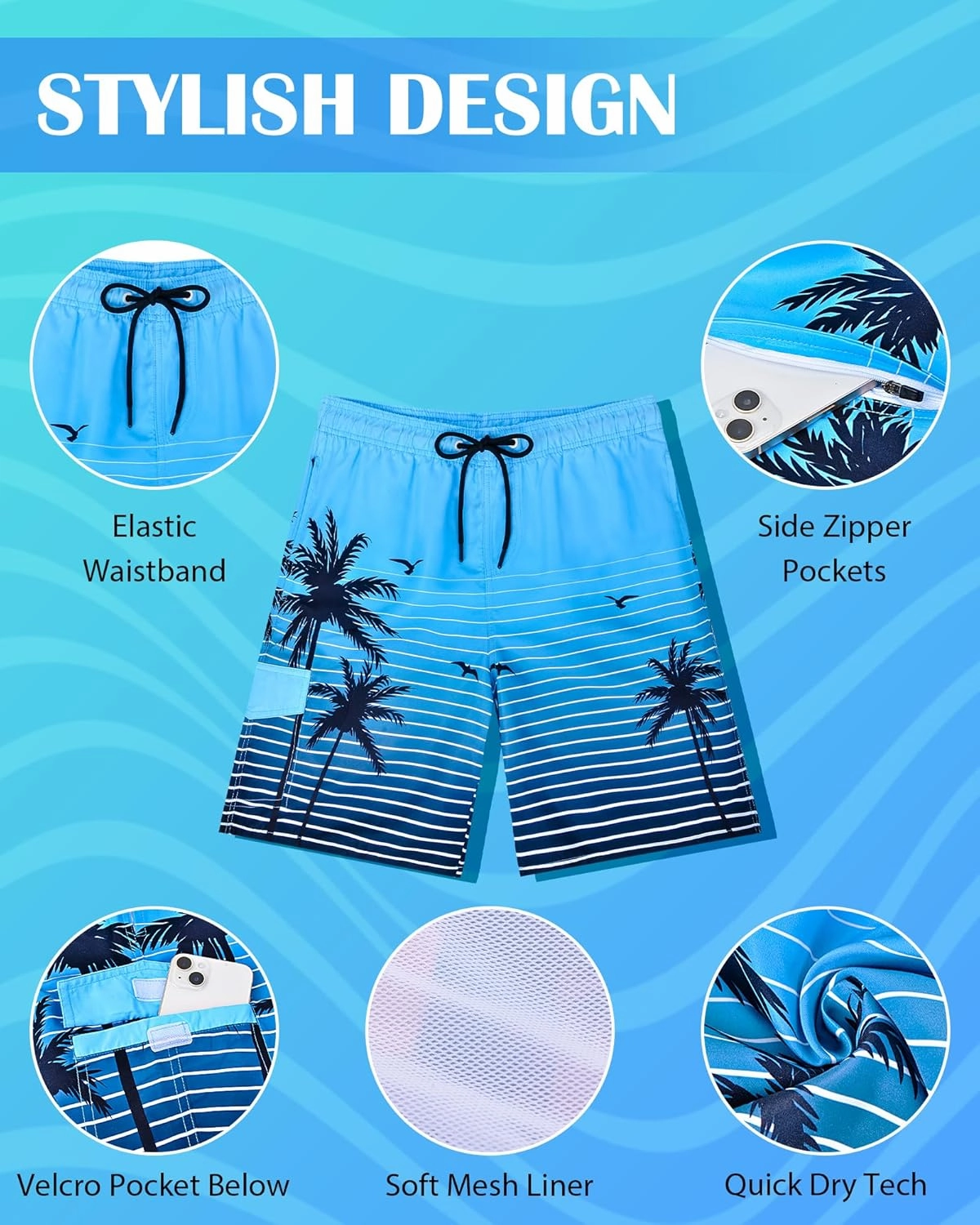 OlyPegic Mens Swim Trunks 9 Inch Quick Dry Board Shorts Mens Bathing Suit Beach Swimwear Mesh Lining with Zipper Pock
