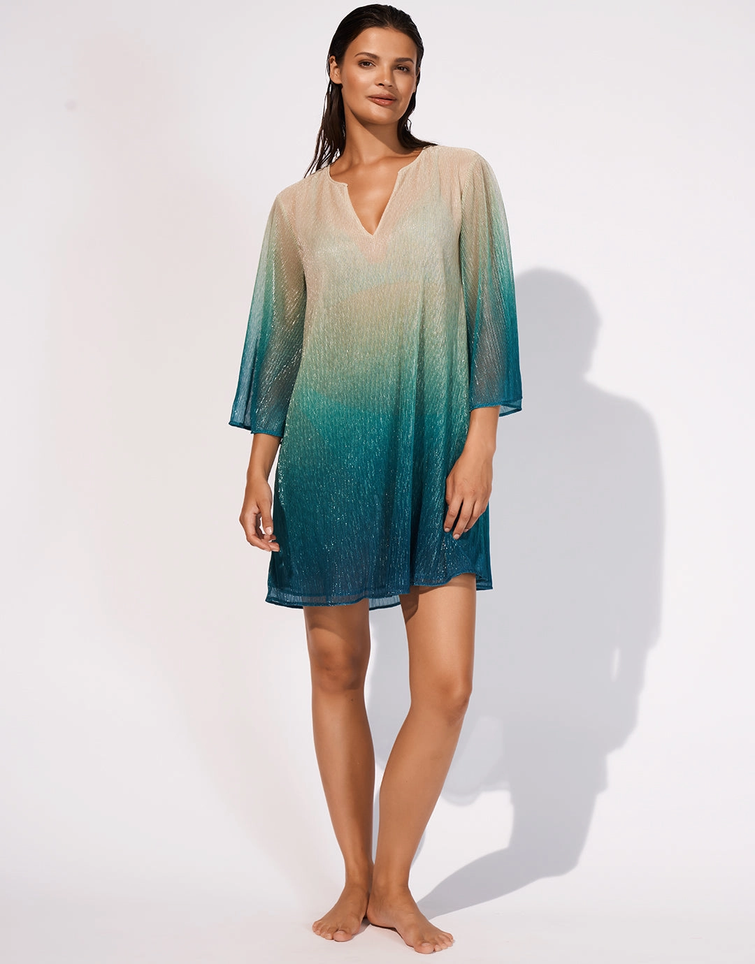 Ombre Metallic Tunic - Aqua Gradient