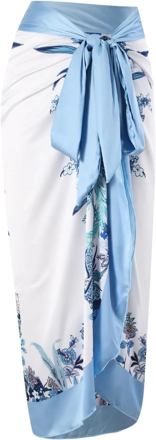 One Piece Bathing Suit for Women with Beach Cover up Wrap Skirt Swimsuit Sarong Retro Floral Print Bikini Set