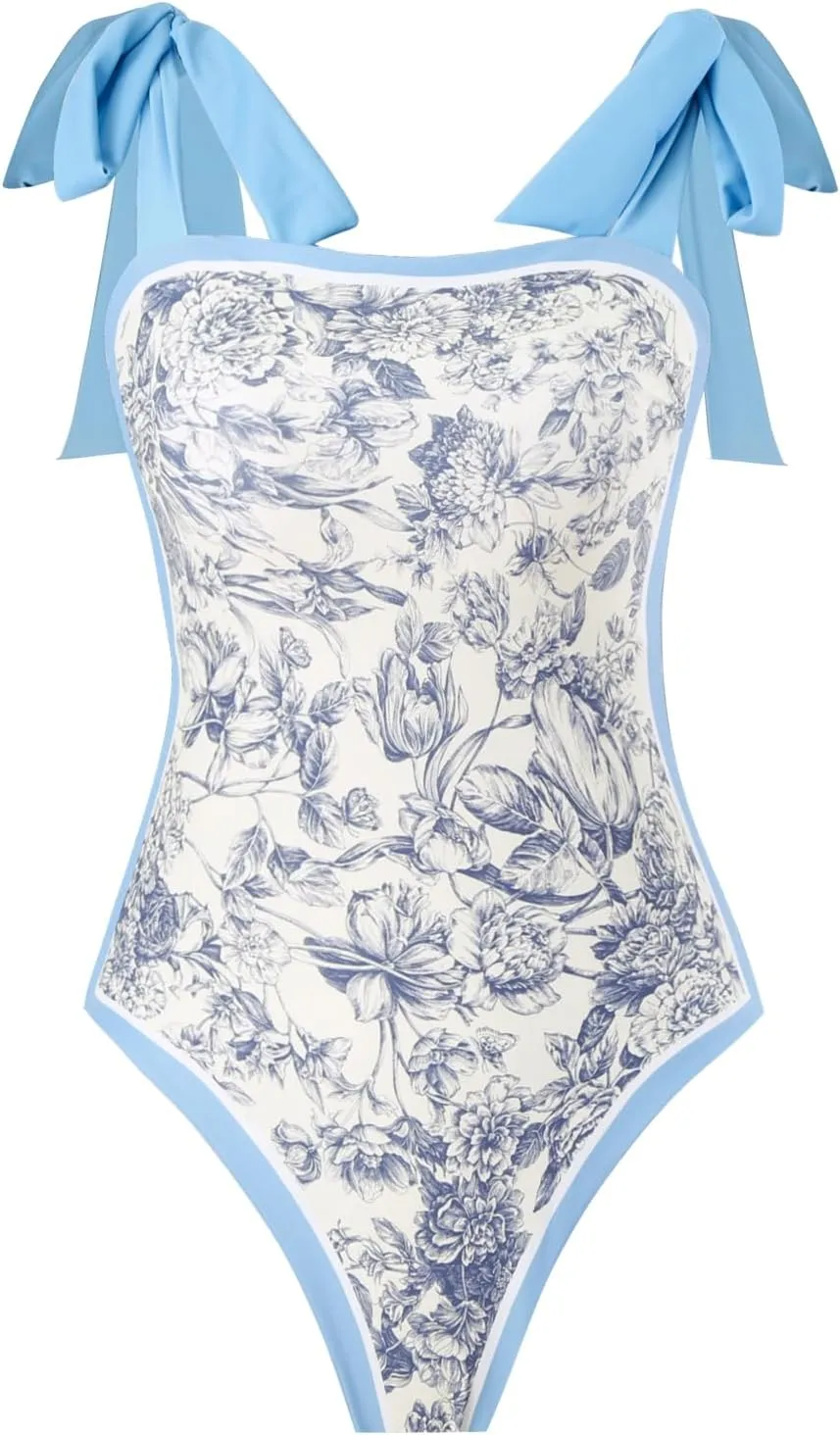 One Piece Bathing Suit for Women with Beach Cover up Wrap Skirt Swimsuit Sarong Retro Floral Print Bikini Set