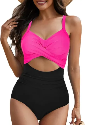 One Piece Swim Suits for Women 2025 Sexy Tummy Control Swimsuits Cutout High Waisted Criss Cross Back Bathing Suit for Women