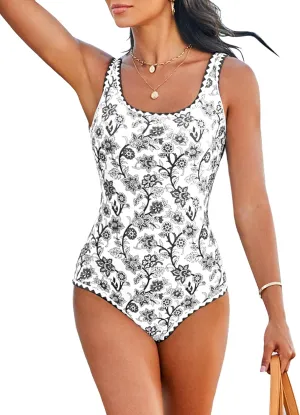 One Piece Swimsuit for Women Tummy Control Bathing Suit Full Coverage Modest Swim Suits Floral Teen Swimwear